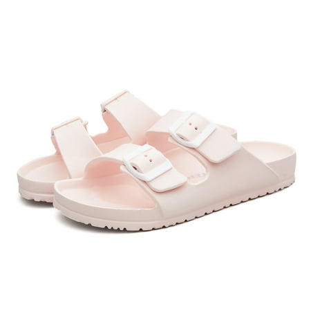 

Weestep Essential lightweight double buckle slip-on flat adjustable women’s men’s sandals(Pink W11-11.5/M9-9.5)