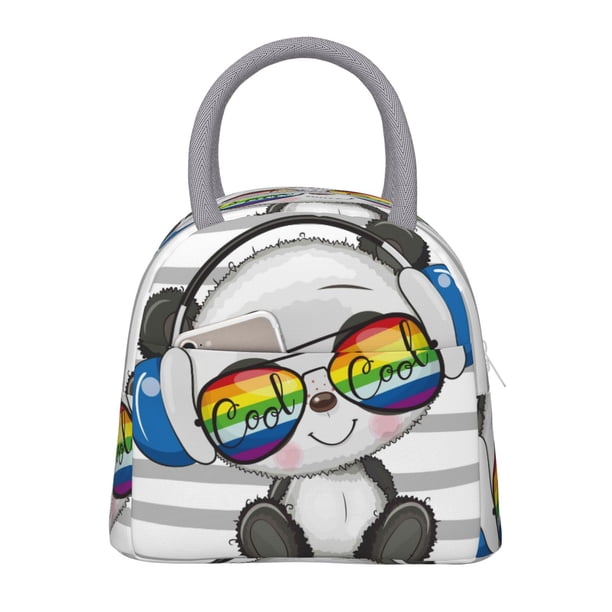 Fotbe Panda with Sun glasses Bolsa de Almuerzo con Estampado, Lonchera Aislada, Contenedor de Comida Reutilizable Tipo Cooler a Prueba de Fugas