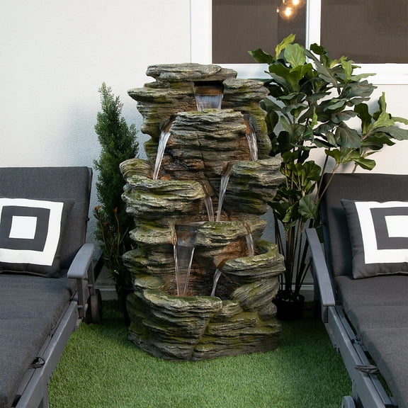 Alpine Corporation Cascading Rock Fountain with LED Light