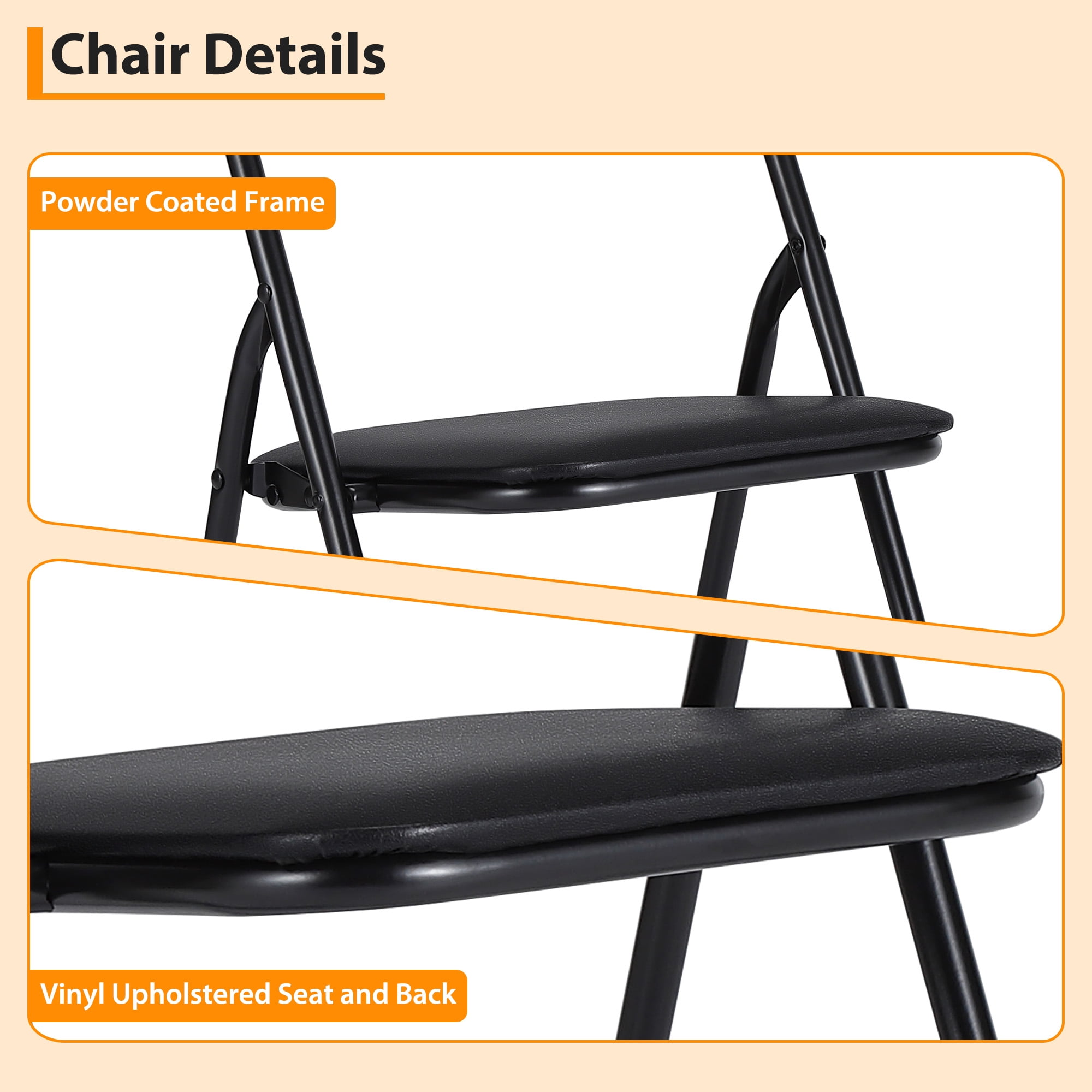 Black 5-Piece Kids Folding Table and Chair Set - Upholstered Metal Frame Activity Table Set for Eating, Reading & Playing