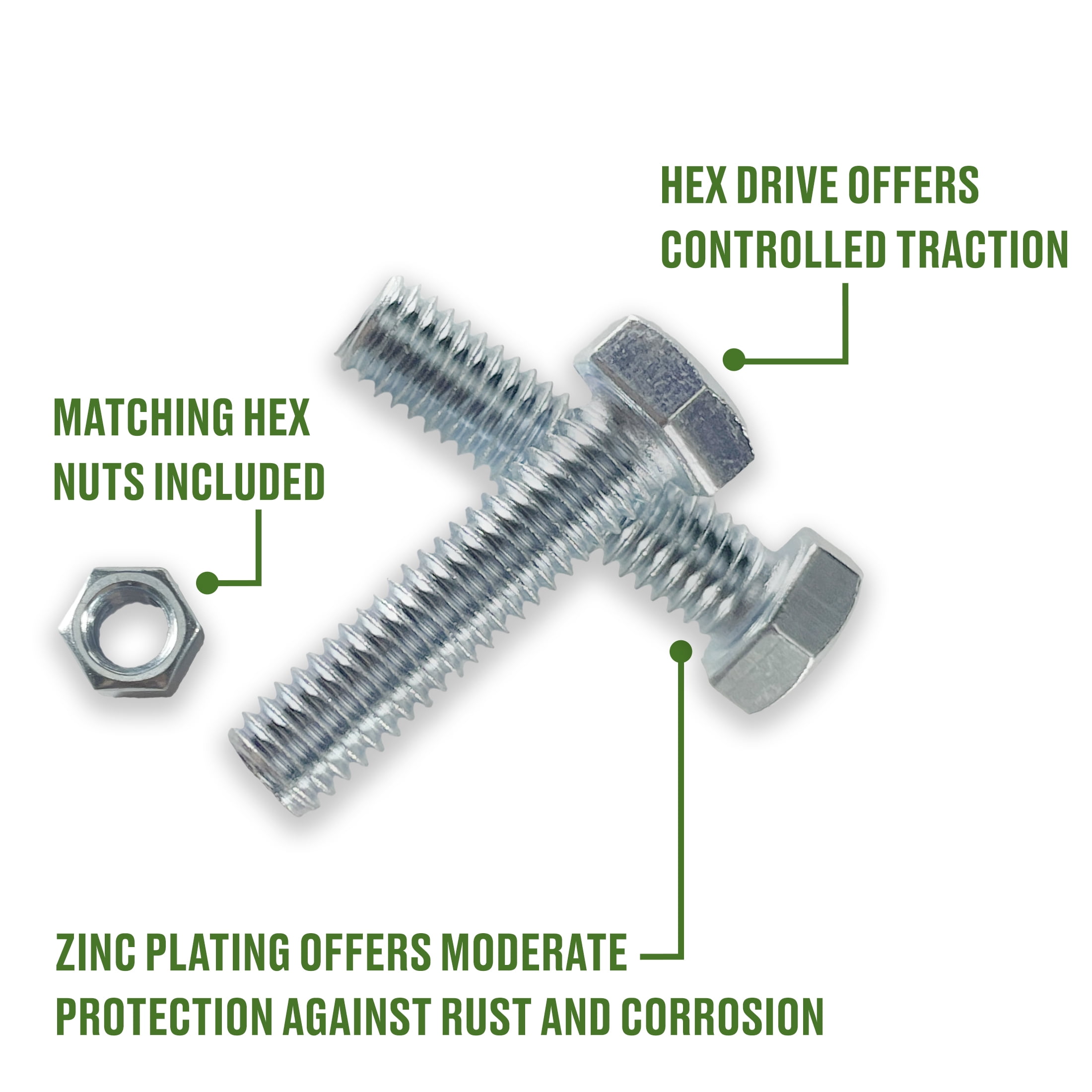 (5 pack) Hillman Hex Bolts and Nuts, 1/4-20" x 1", Steel, Zinc Finish, Silver, 5, sets