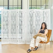 5.6Ft Room Divider Folding Wood Simple Carved Partition Screen for Home Office Garden - 6 Panels (White)