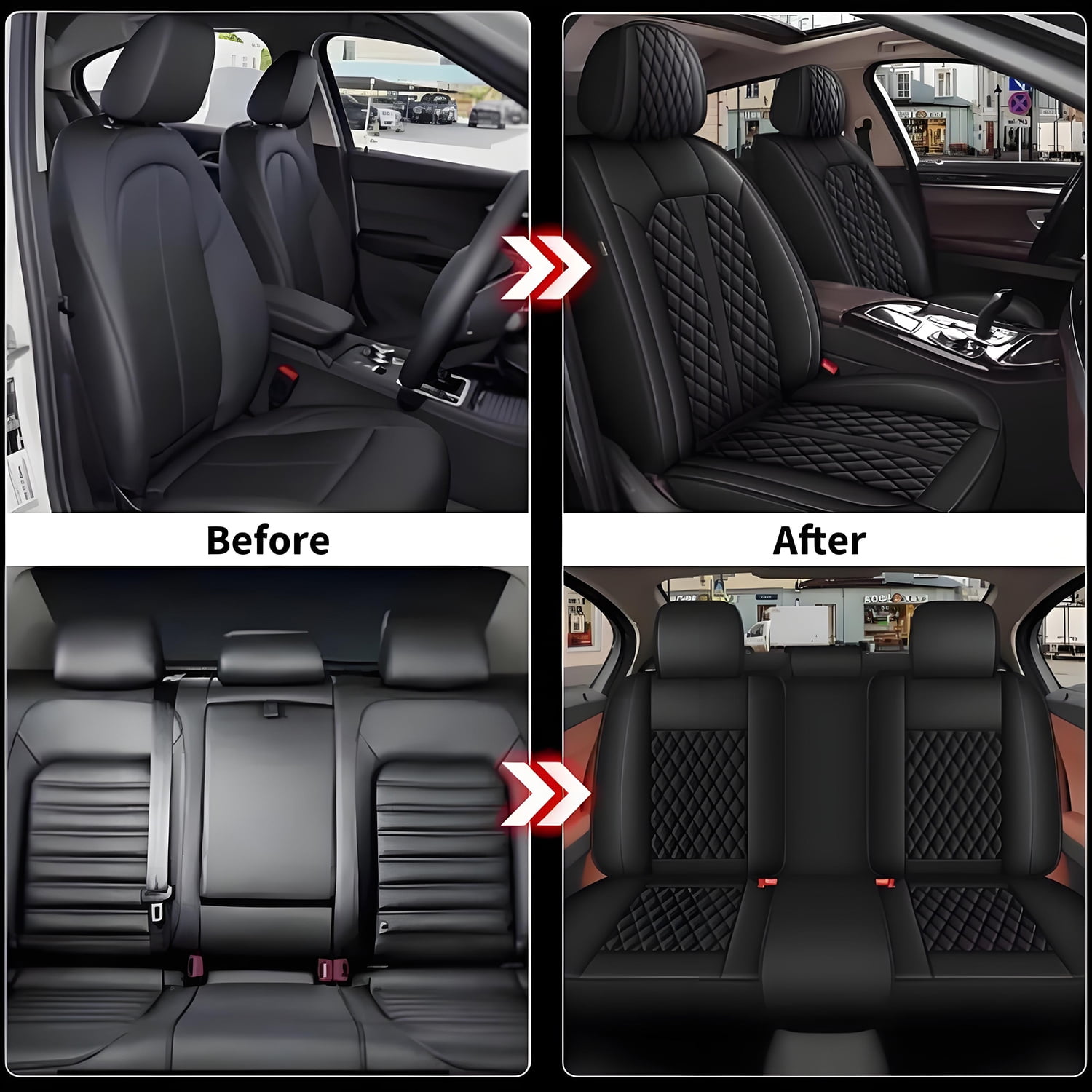 Car Seat Covers Full Set Fit for Chevy Colorado 2015-2024 Waterproof Faux Leather Car Seat Cushions Automotive 5 Seat Covers Set（Black）