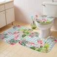 thumbnail image 4 of Pink Floral Flamingos Bathroom Rugs Set Summer Tropical Cactus Green Plaid Non Slip Absorbent Soft Bath Mats 3 Piece Set with Bathroom Rug, U-Shaped Floor Mat, Toilet Seat Cover Large Size, 4 of 9
