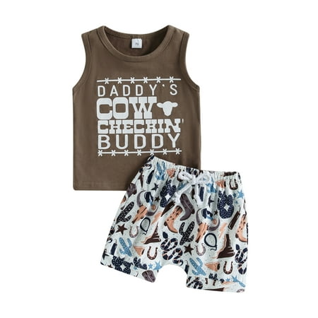 

HZEWLS Baby Kids Outfit Cactus Print Sleeveless Streetwear Suit (Coffee 18-24m 100cm)