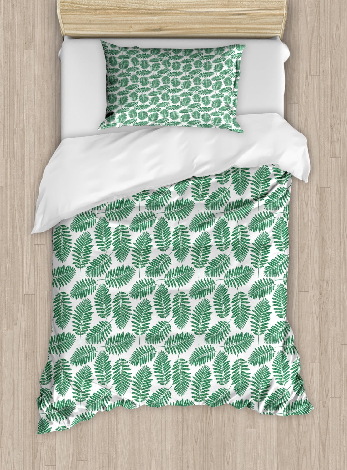 Fern Duvet Cover Set, Arrangement of Leaves Woodland Nature Exotic