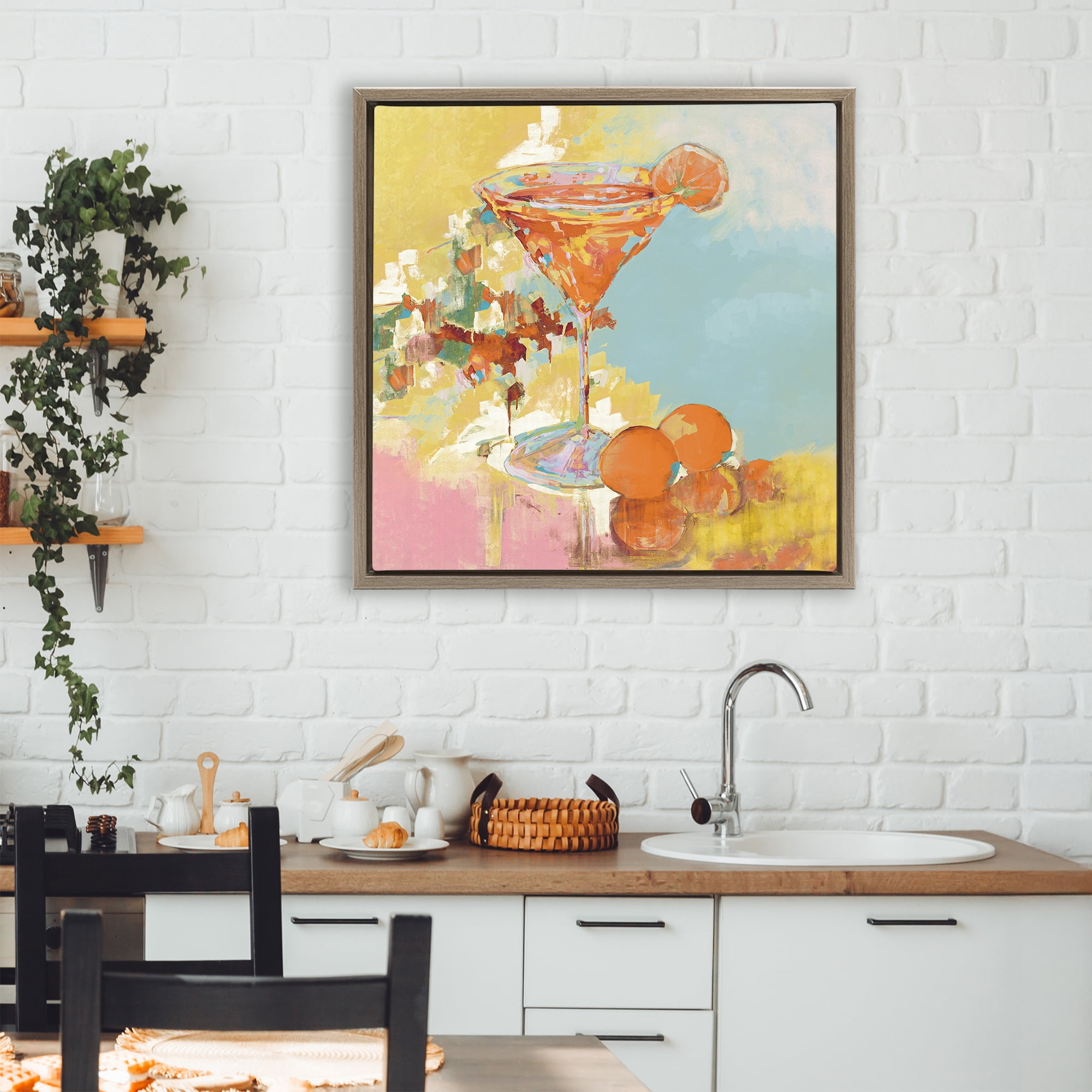 Stupell Industries Summer Citrus Martini Brown Framed Floater Canvas Wall Art, design by Jane Slivka