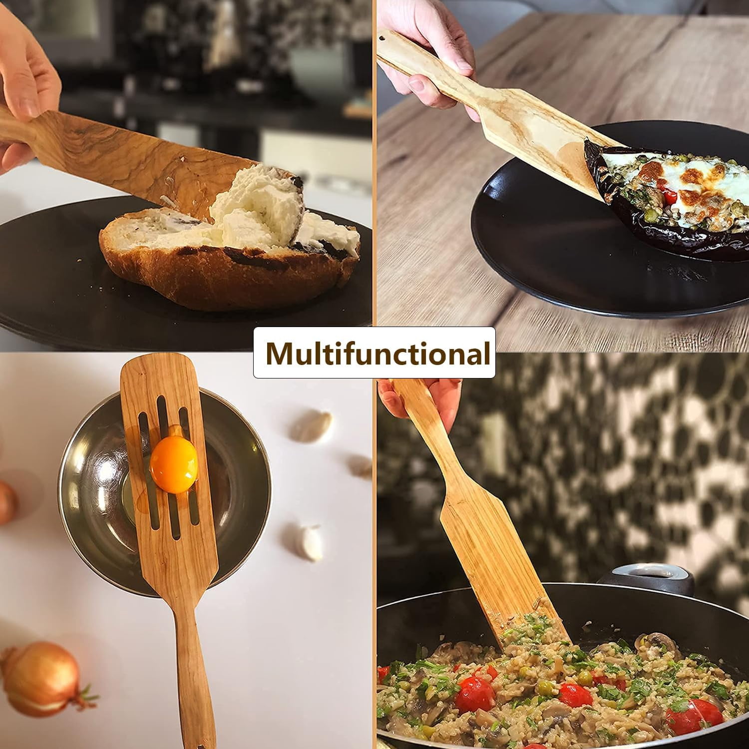 Mark. Olive Wood Durable Nonstick Natural Kitchen Utensil Sets, 4 pcs