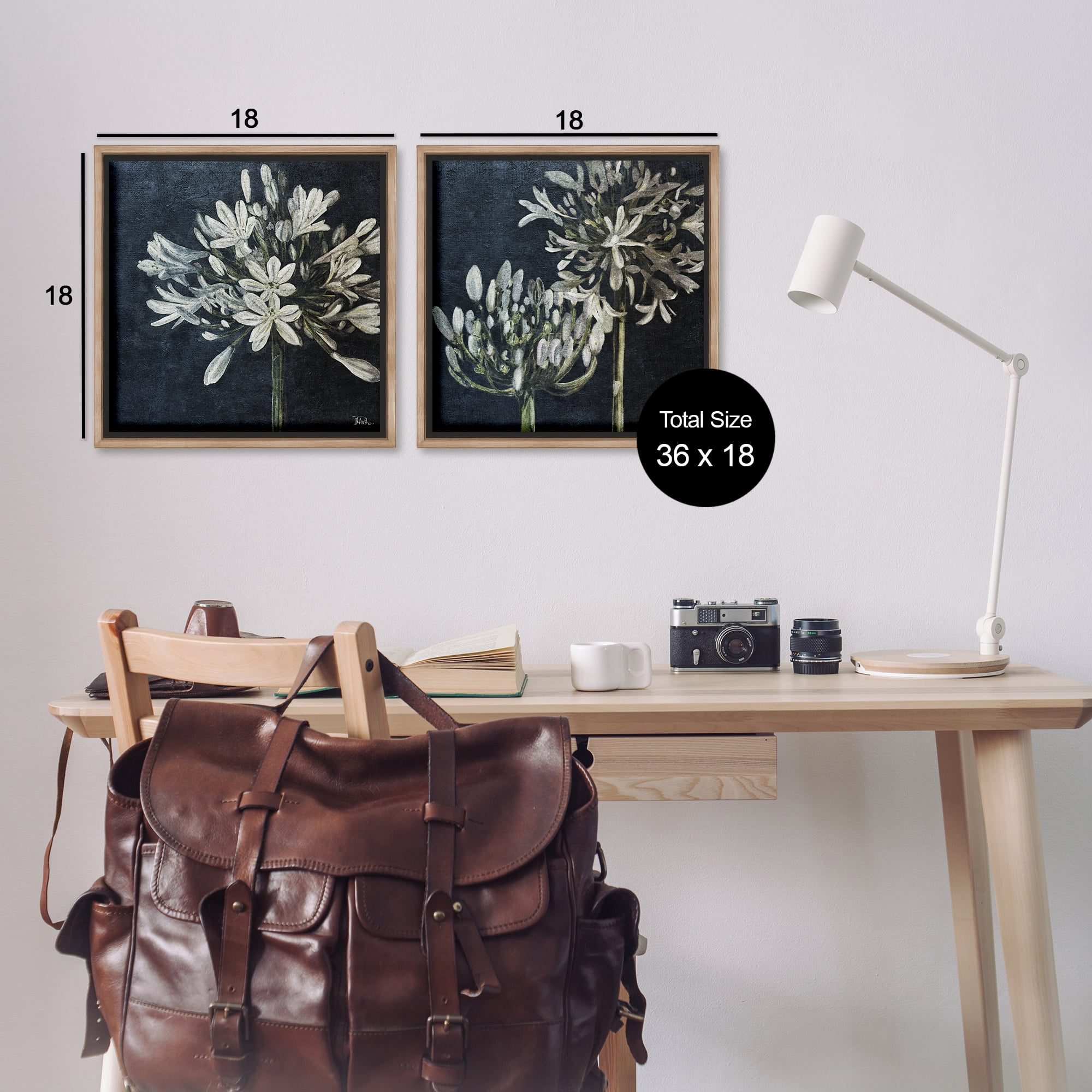 Stupell Industries Blossoming Flower Stem Plants & Flowers Painting Brown Floater Framed Canvas Art Print Wall Art, 18 x 18, Set of 2