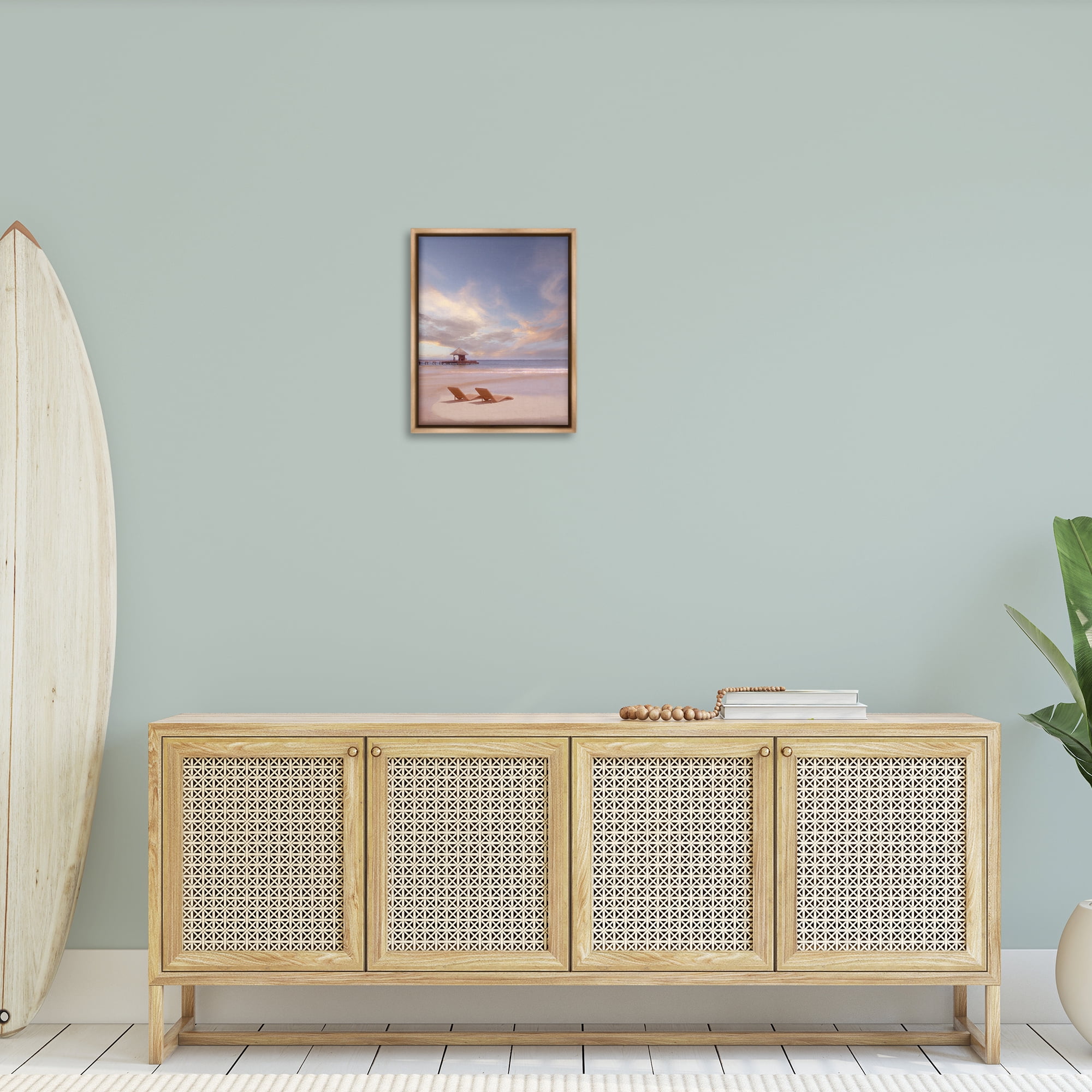 Stupell Industries Beside The Sea View Landscape Painting Brown Floater Framed Canvas Art Print Wall Art, 17 x 21