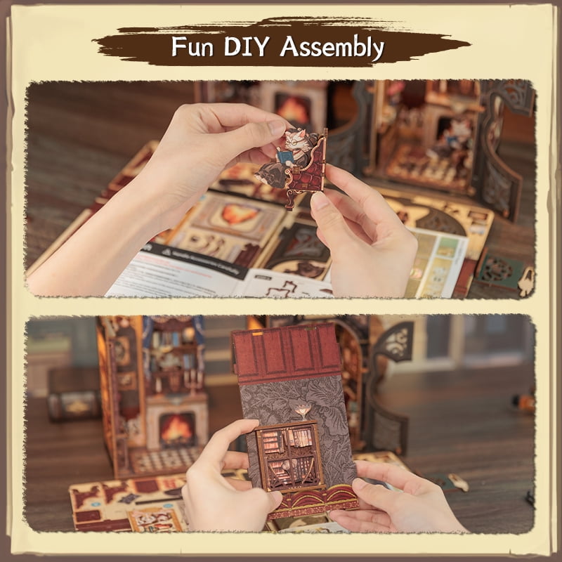 Tradeopia 3D Wooden Puzzle Count Cats Study DIY Book Nook Kit