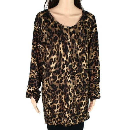 Women Sweater Plus Buttoned Cardigan Cheetah Print 3X