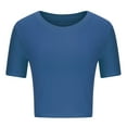 thumbnail image 3 of RYRJJ Women's Summer Crop Tops Casual Short Sleeve Round Neck Solid T-Shirt Basic Cropped Tees(Blue,XXL), 3 of 6