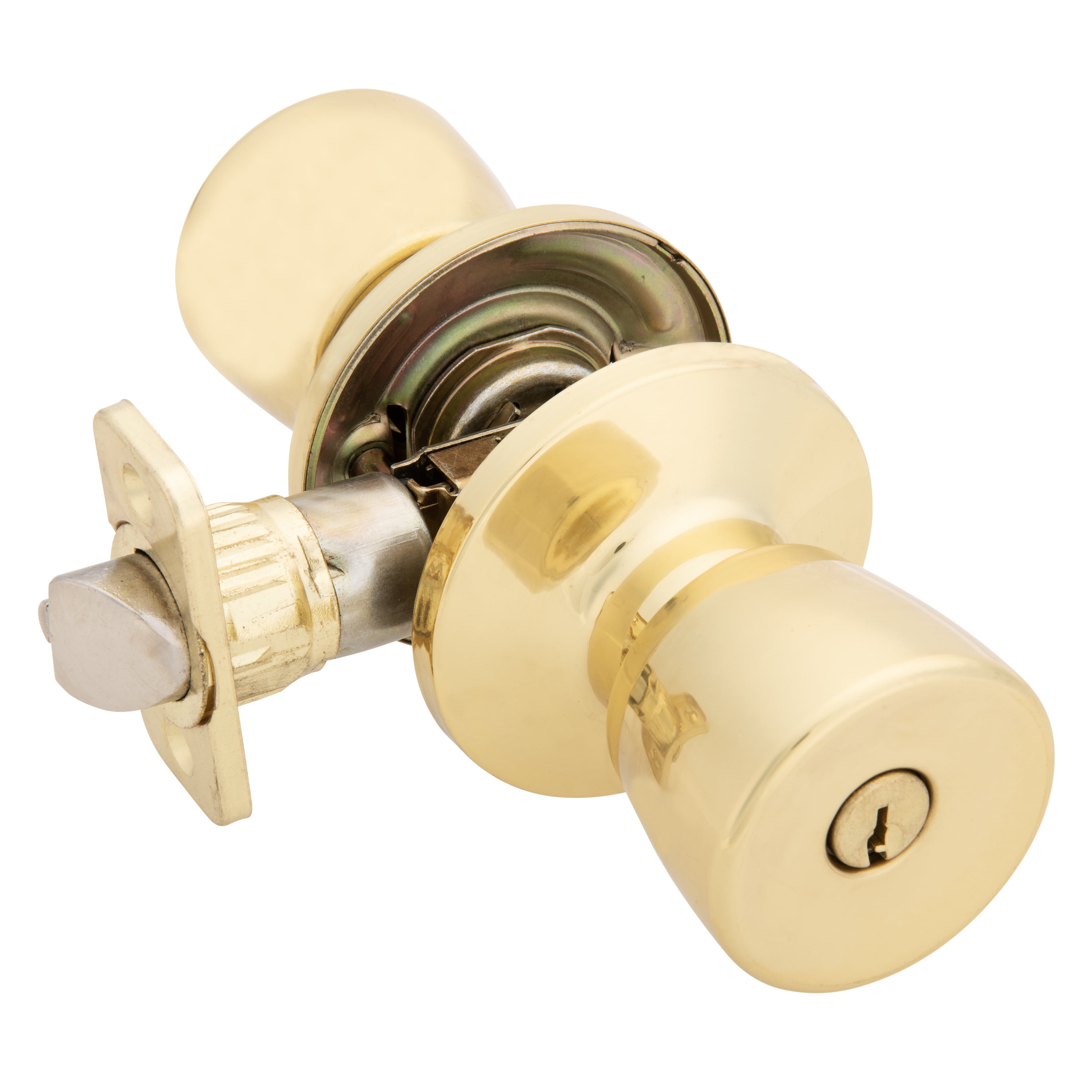 Brinks Mobile Home Keyed Entry Classic Bell Style Doorknob, Polished Brass Finish