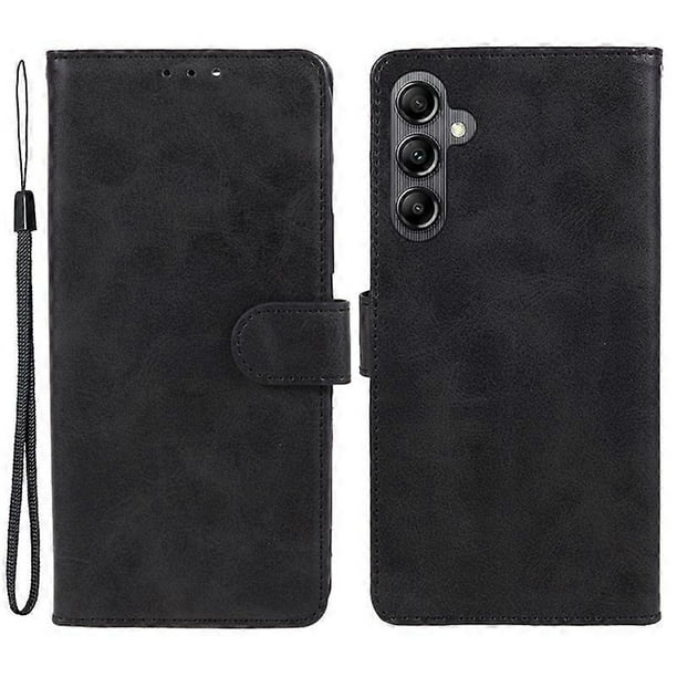 For Samsung Galaxy A56 Case PU Leather Wallet Protective Phone Cover Calf Texture - Black