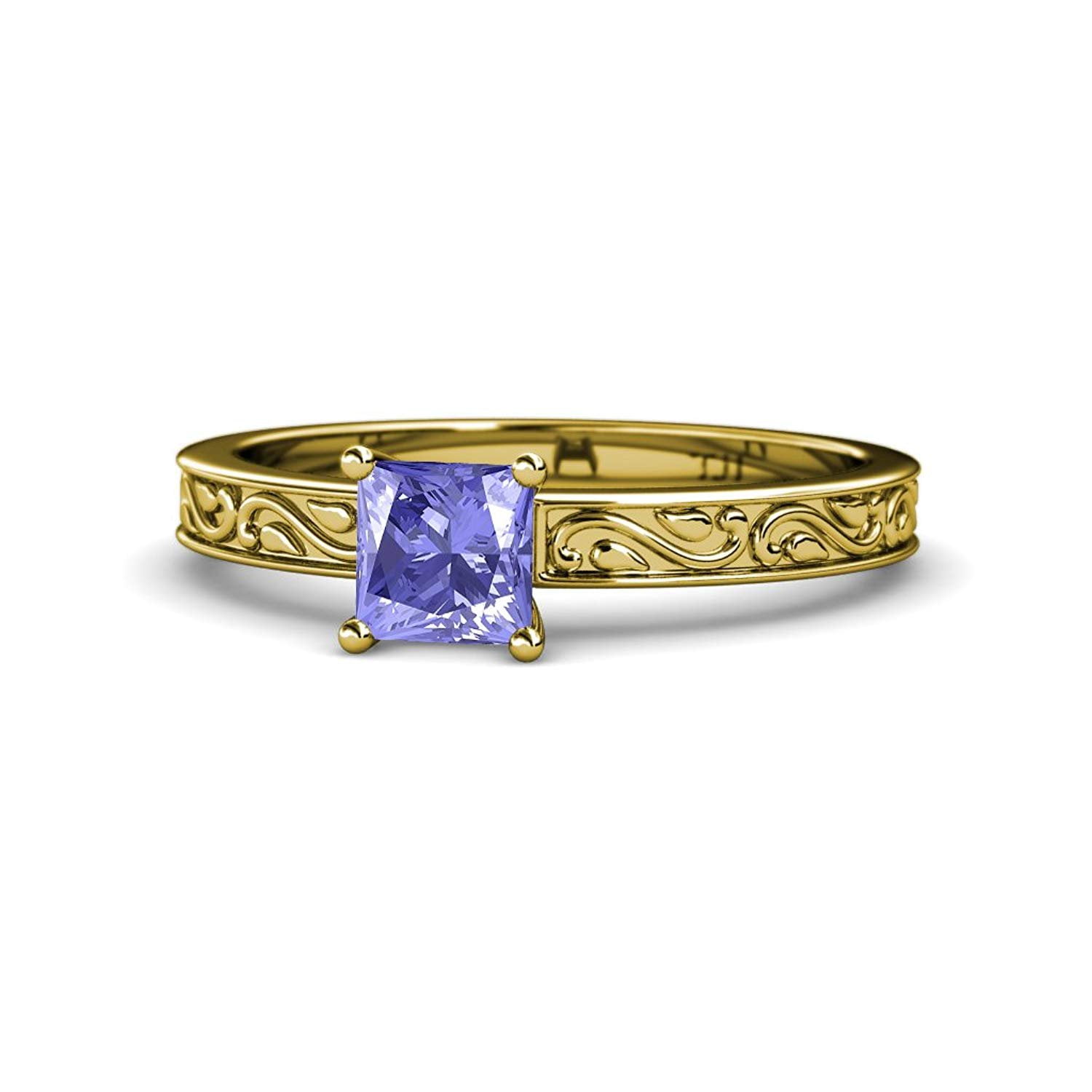 Tanzanite Scroll Solitaire Engagement Ring 1.00 Carat in 14K Yellow ...