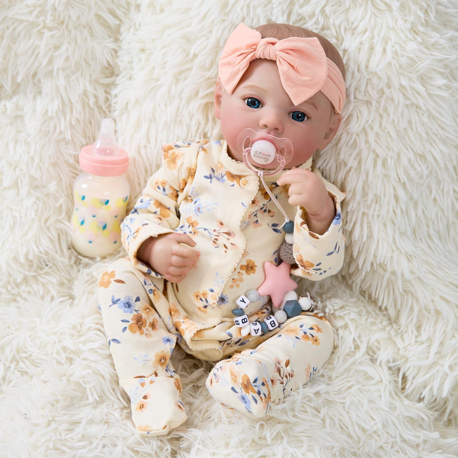 17 Inch Realistic Newborn Toddler Reborn Dolls Lifelike Girl Real Life Baby Soft Body Dolls with Clothes Pacifier Clips Accessories,For Kids Birthday Gift