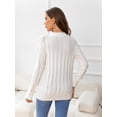 thumbnail image 2 of CALIPESSA Womens Cable Knit White Cardigan Button Front Casual Loose Long Sleeve Solid Sweater Outwear With Pocket For Fall Winter L, 2 of 5