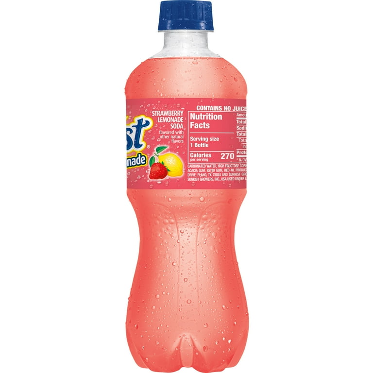 Sunkist Strawberry Lemonade Soda Bottle 20 fl oz Refreshing Fruit