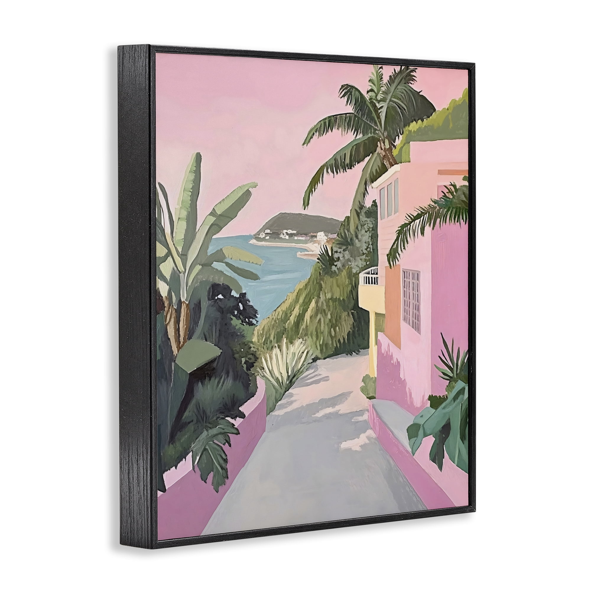 Stupell Industries Mediterranean Pink Coastal House Black Framed Giclee Art, design by The Prints Vibe