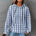 thumbnail image 2 of Women's Plaid Print/Color Block Hoodies Plus Size Waffle Drawstring Long Sleeve Casual Loose Pockets Pullover Tops(Blue,M), 2 of 6