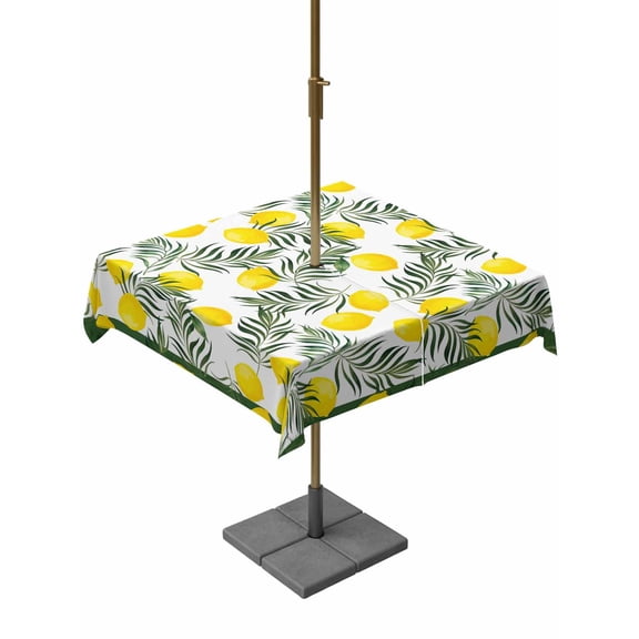 Outdoor Tablecloth with Umbrella Hole for Patio/Picnic/Party/Camping, Yellow Lemon Waterproof Table Cloth Square Cover Washable, Summer Tropical Plants Green Leaves Botanical (54"x 54")