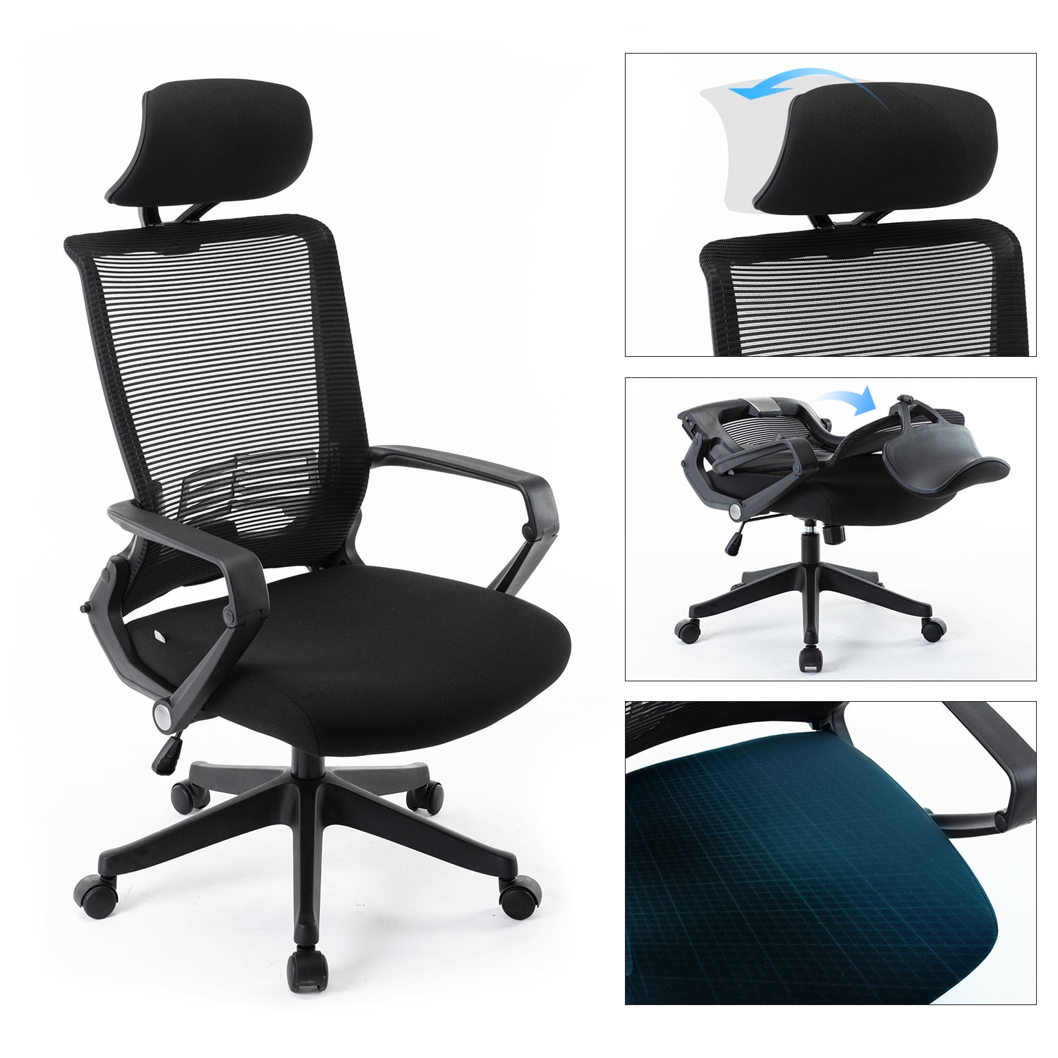 Angeles Home Black Sponge Office Chair with Flip-Up Arms and Foldable Backrest