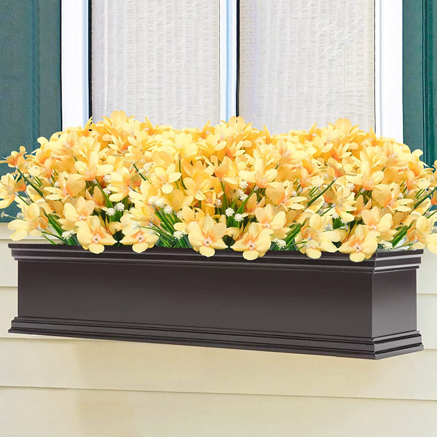MAMOWEAR 4/8PCS Artificial Daffodils Flowers Outdoor UV Resistant Fake Silk Flowers Faux Plastic Greenery Shrubs Garden Porch Window Box Decoration