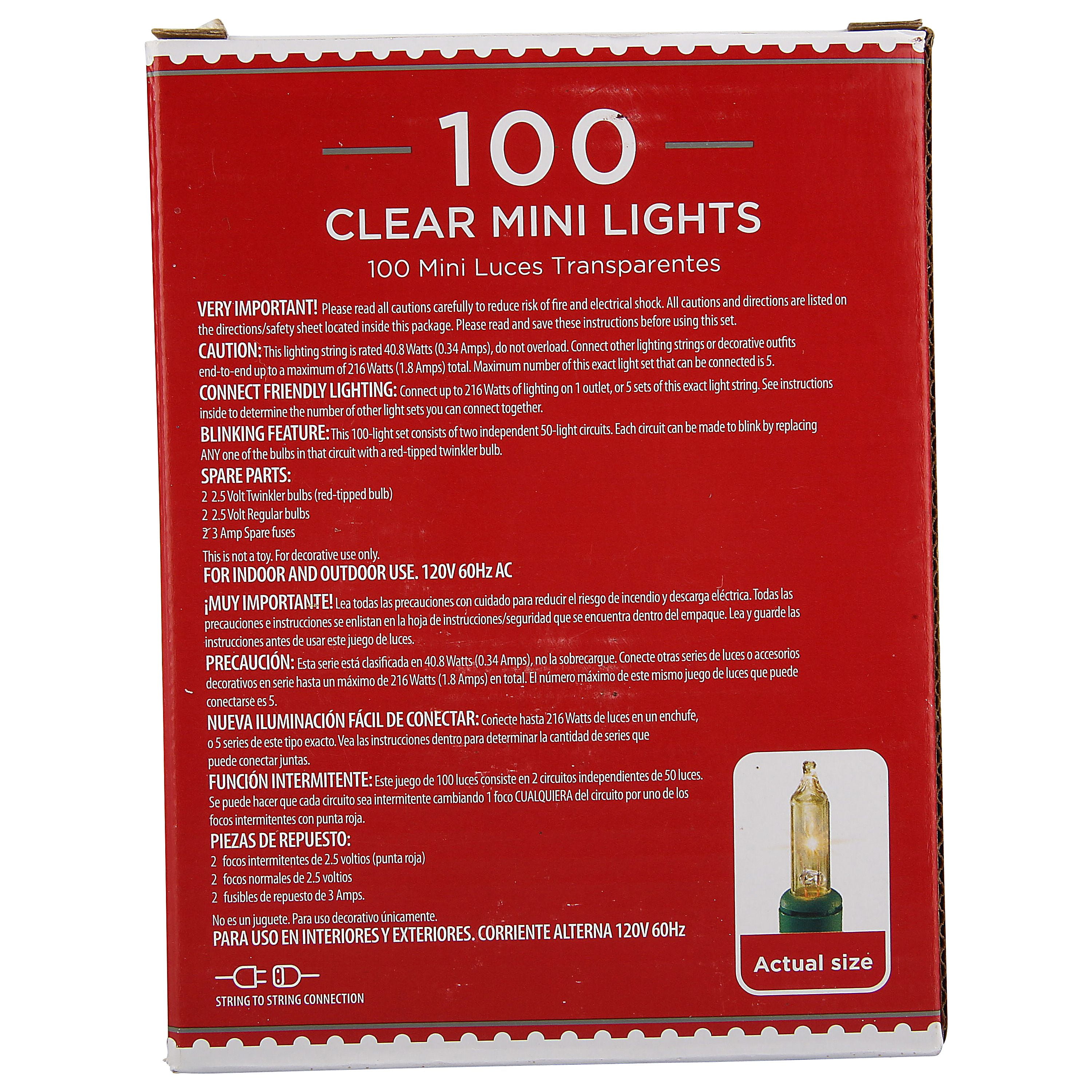 Holiday Time 100 Clear Mini Lights-Christmas-Wedding-NEW-Green Wire 