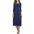 thumbnail image 4 of facefd Robe Femme Col Rond Costume Automne Manches Mi-Automne Grande Robe Évasée Bleu Foncé m, 4 of 6