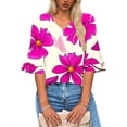 thumbnail image 7 of Karymi Summer Tops for Women Fashion Short Sleeve Flower Print Tops V Neck Loose Pullover Double Sleeve T Shirts Regular Fit Tops for Women, 7 of 7