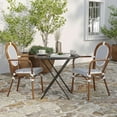 thumbnail image 3 of Merrick Lane Set of Two Stacking Thonet Bistro Style Chair with Arms, White & Navy PE Rattan Seat, and Bamboo Metal Frame for Indoor/Outdoor Use, 3 of 15