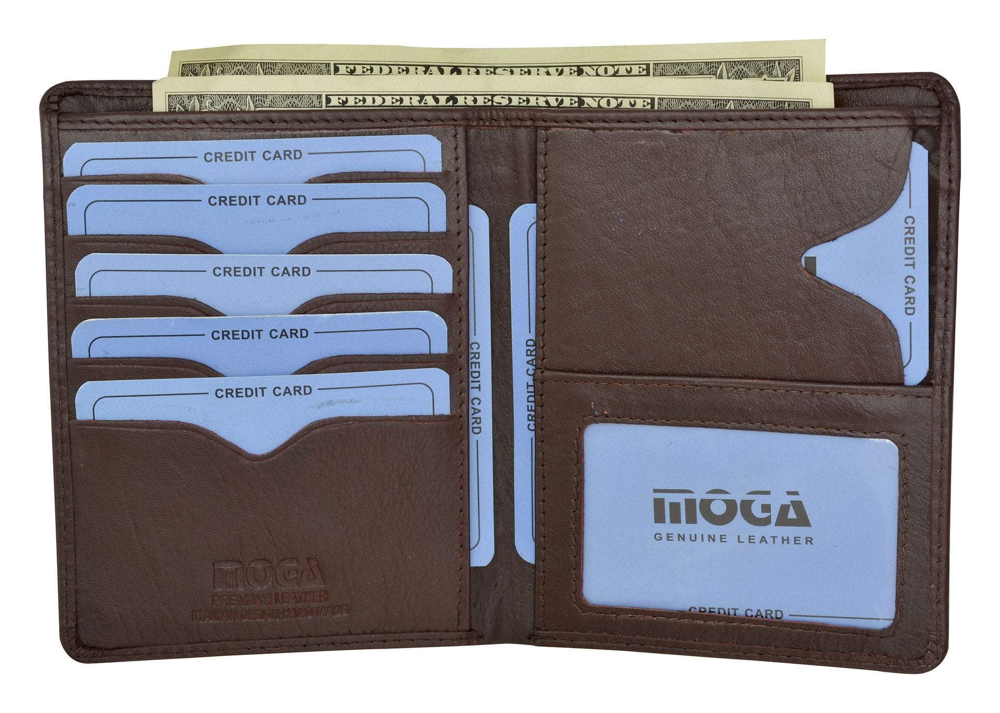 Moga Italian Design Leather Large Hipster Bifold Credit Card ID Mens