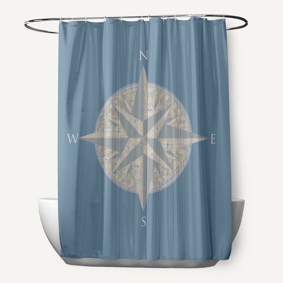 Simply Daisy Compass Dusty Smoke 70" w x 73" h Polyester Shower Curtain, Dusty Smoke