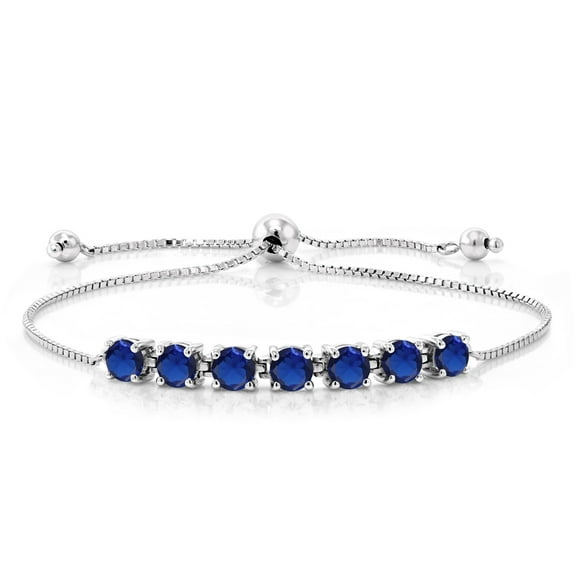 Gem Stone King 2.45 Ct Round Blue Created Sapphire 925 Sterling Silver Tennis Bracelet for Women