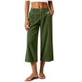 thumbnail image 6 of TEAJOPSUU Women's Corduroy Capris Soft Wide Leg Button Fly Cropped Palazzo Pants with Pockets Comfy Solid Casual Trousers for Everyday Fall Green, 6 of 9