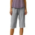 thumbnail image 6 of Womens Bermuda Shorts Cotton Linen Knee Length Elastic Waist Baggy Capris Loose Summer Beach Shorts for Seniors Gray 2XL, 6 of 6