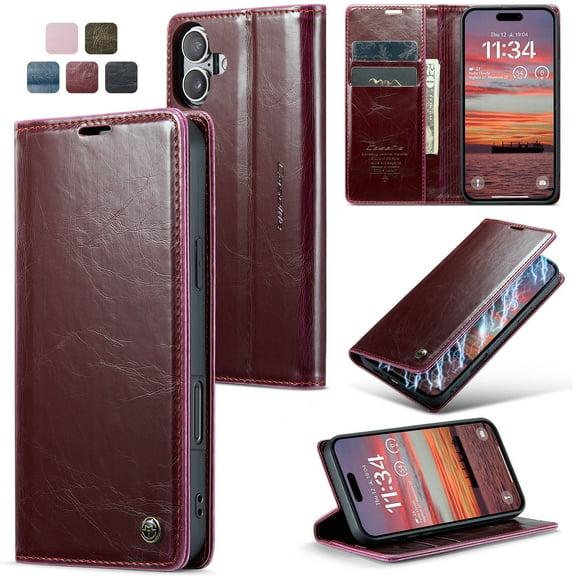 iPhone 16 Plus Wallet Case for Apple iPhone 16 Plus Premium Luxury PU Leather Wallet Flip Magnetic Cover RFID Blocking Case Credit Card Holder Kickstand Shockproof Case,
Winered