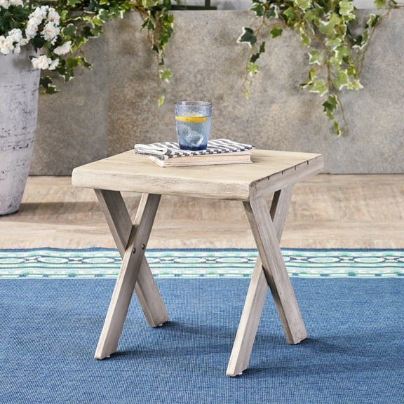 Rustic-style Wood Side Table, Sandblast Covered Grey Finish, Backyard Furniture