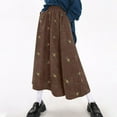thumbnail image 4 of qolati Midi Skirts for Women Plus Size Floral Embroidery A Line Corduroy Skirt Dressy Elastic High Waisted Long Skirt with Pockets Casual Winter Fall Vacation Outfits Khaki XXXXXL, 4 of 7