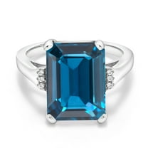 Gem Stone King 9.57 Cttw London Blue Topaz Engagement Ring for Women | 925 Sterling Silver| Emerald Cut 14X10MM | Gemstone November Birthstone | Size 7