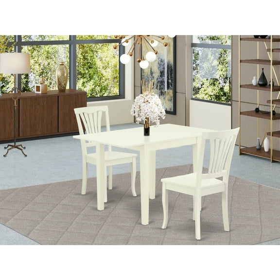 Dining Table Set 3 Piece - Linen White Wood Table & Chairs - Kitchen Breakfast Room Set