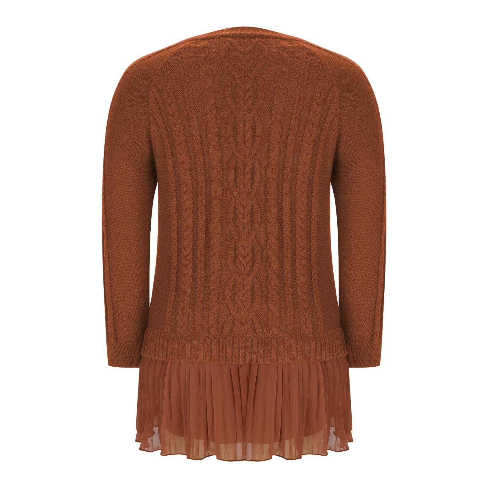 Women's Cable Knit Sweater Dress - Elegant Pleated Skirt Patchwork Crewneck Long Sleeve One Piece Mini Dresses