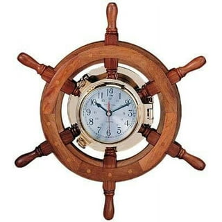 28x28 Wood Sail Boat Ship Wheel Wall Clock Blue - Olivia & May : Target