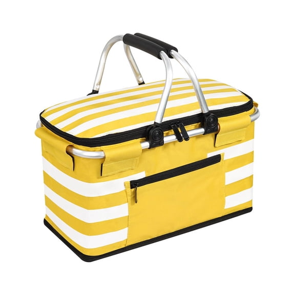 26L Insulated Picnic Basket,Leakproof Collapsible Cooler Bag with Lid and Sturdy Handles for Outdoor Picnic,Shopping and Travel,Yellow