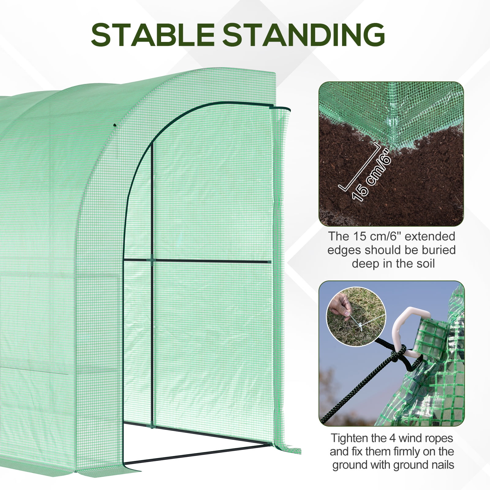 Outsunny 10' x 5' x 7' Lean-to Walk-In Greenhouse with PE Cover & 3 Wire Shelves, Green
