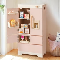 Robud Play Kitchen for Toddlers,Fridge Refrigerator with Ice Dispenser,Wooden Kids Play Kitchen Playset Toy,Gift for Ages 3 ,Pink