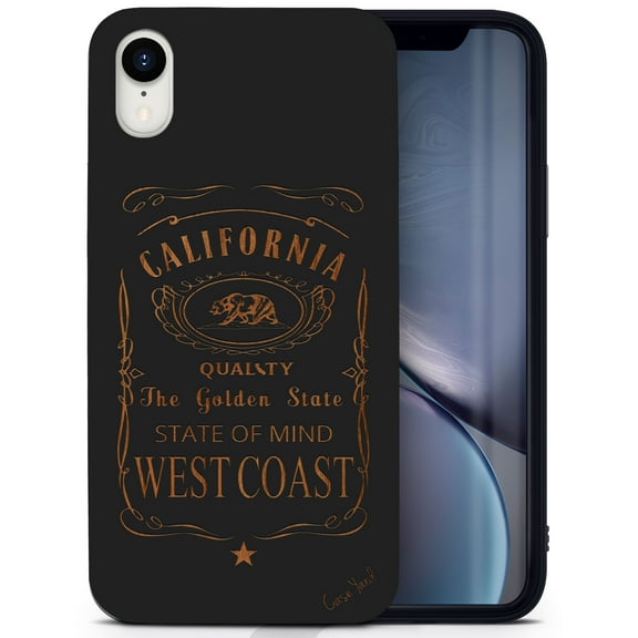 Wood phone case for iPhone XR compatible protective cell phone cover shockproof slim fit laser engraved West Coast design Black wood case for Men & Women by CaseYard