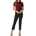 thumbnail image 2 of INSPIRE CHIC Women's Work Office Contrast Peter Pan Collar Short Sleeve Blouse Shirt S Wine Red, 2 of 6