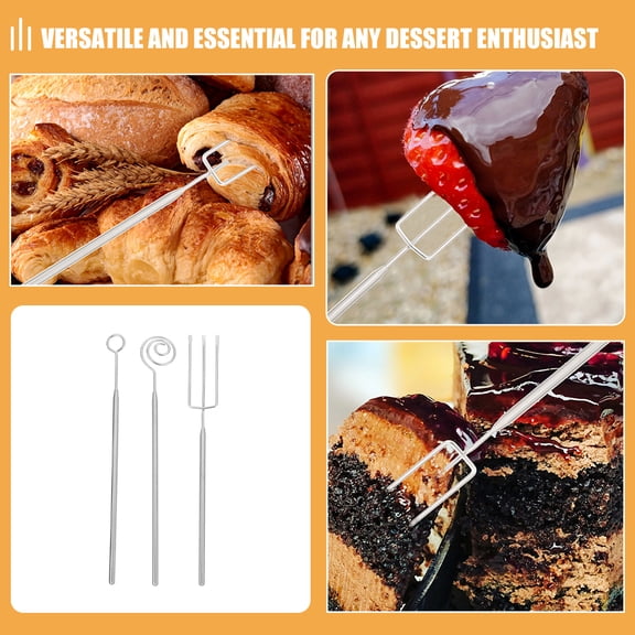 GOOHOCHY 3pcs Stainless Steel Candy Dipping Tool Chocolate Dipping Fork Spoon Set Baking Supplies DIY Baking Decoration Tool Kitchen Bakeware